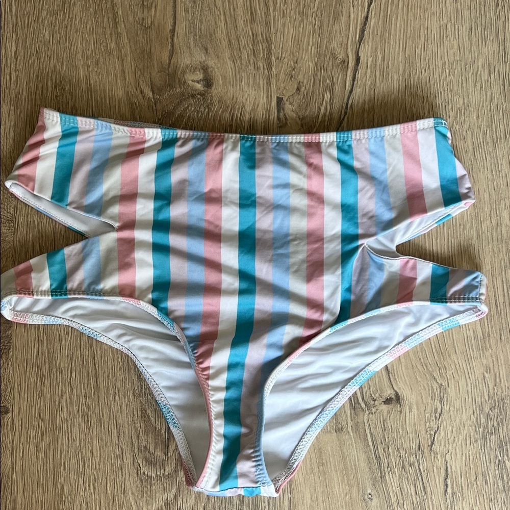 Beach riot Striped High-Waist Cutout Bikini Bottoms